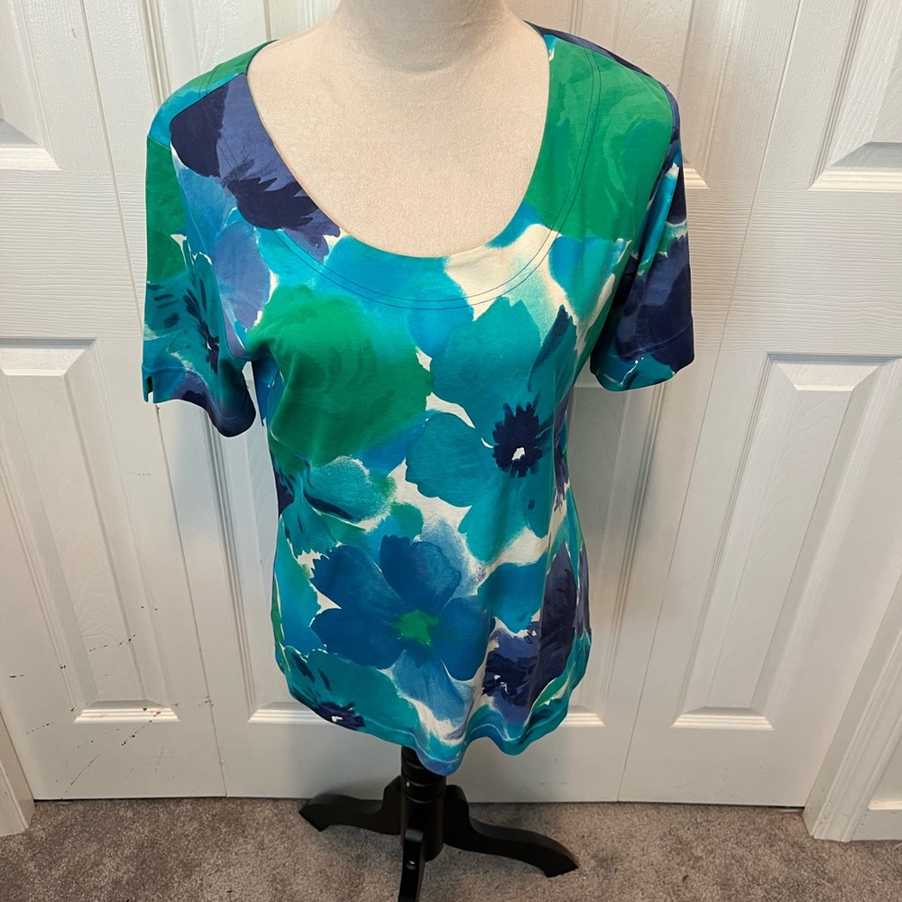 Mondi 100% Cotton size M Floral Blue and Green Women's Top